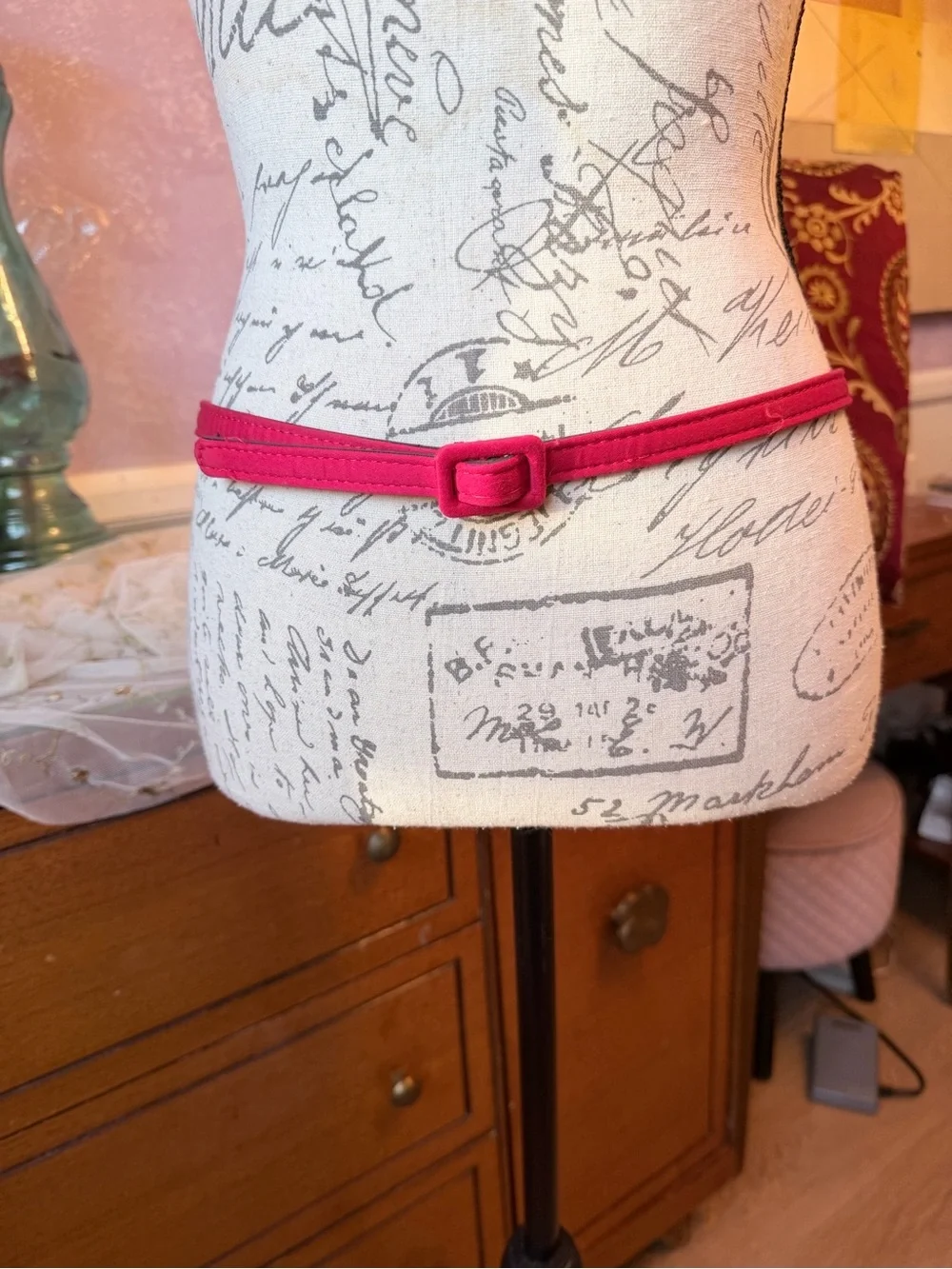 Bright red Suede Belt with Covered Buckle